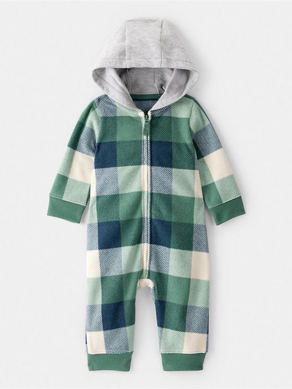 Carter’s Blue & Green Plaid Hooded Jumpsuit 3M Zip Front Cozy One Piece NWOT